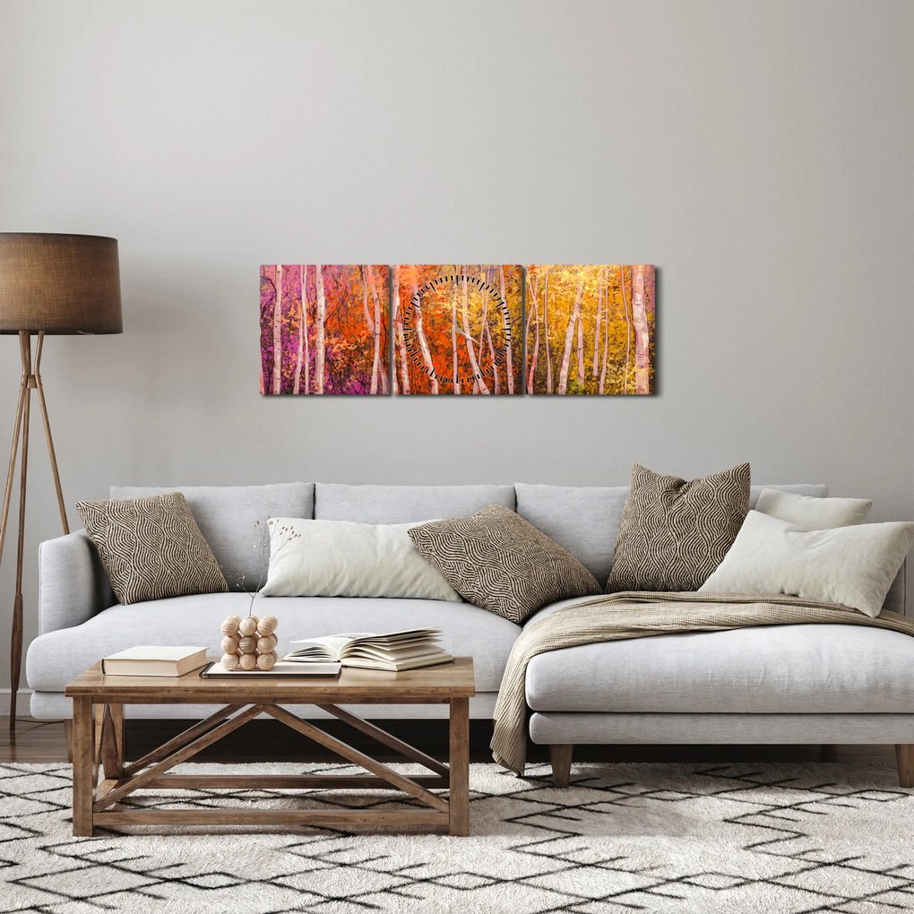 Tablou - Pădurea colorată (cu ceas) (90x30 cm)