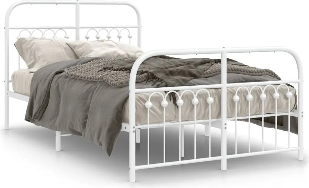 vidaXL Cadru de pat metalic cu tăblie, alb, 120x190 cm
