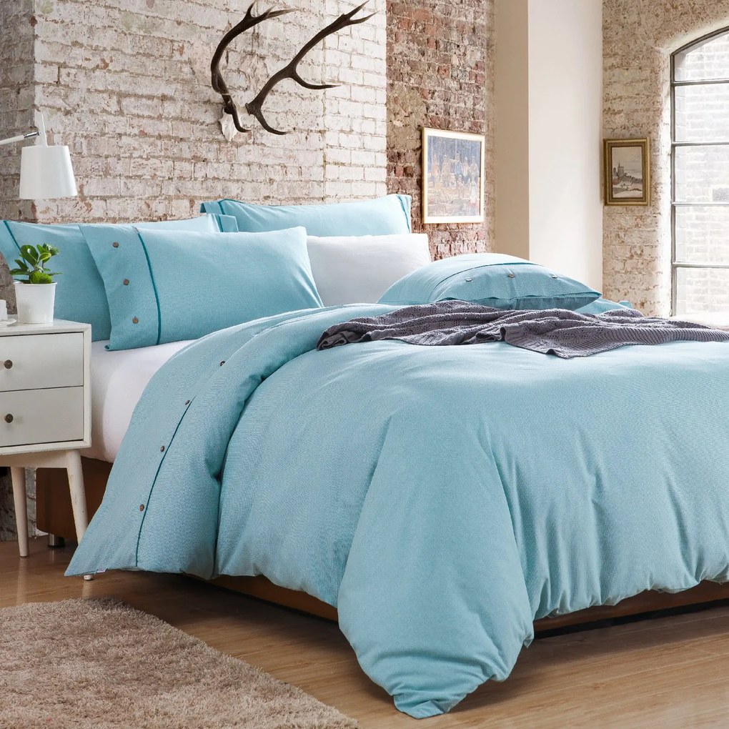 Lenjerie pat Behrens Be Chambray Check Aqua