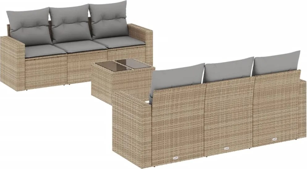 vidaXL Set canapele de grădină, 7 piese, cu perne, bej, poliratan