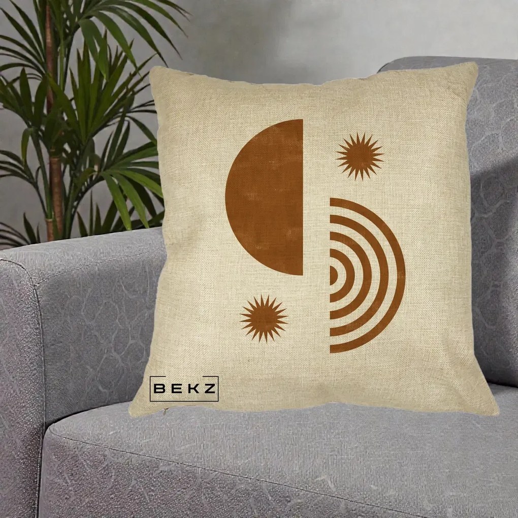 Perna Decorativa Boho Sun si Spirala, 40x40 cm, Crem, Husa Detasabila, Perna Inclusa, BEKZ®