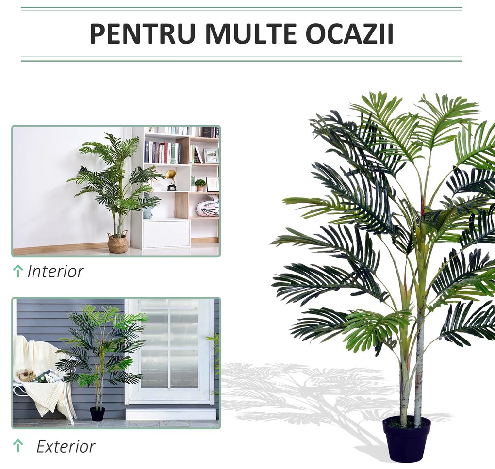 Palmier Artificial in Ghiveci de 150cm Outsunny, Planta Artificiala pentru Decor Casa, Birou, Interior si Exterior | Aosom Romania