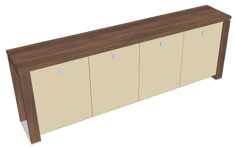 Dulap mic Verno+ 260 x 46 x 90 cm, uși de sticlă, nuc / vanilie
