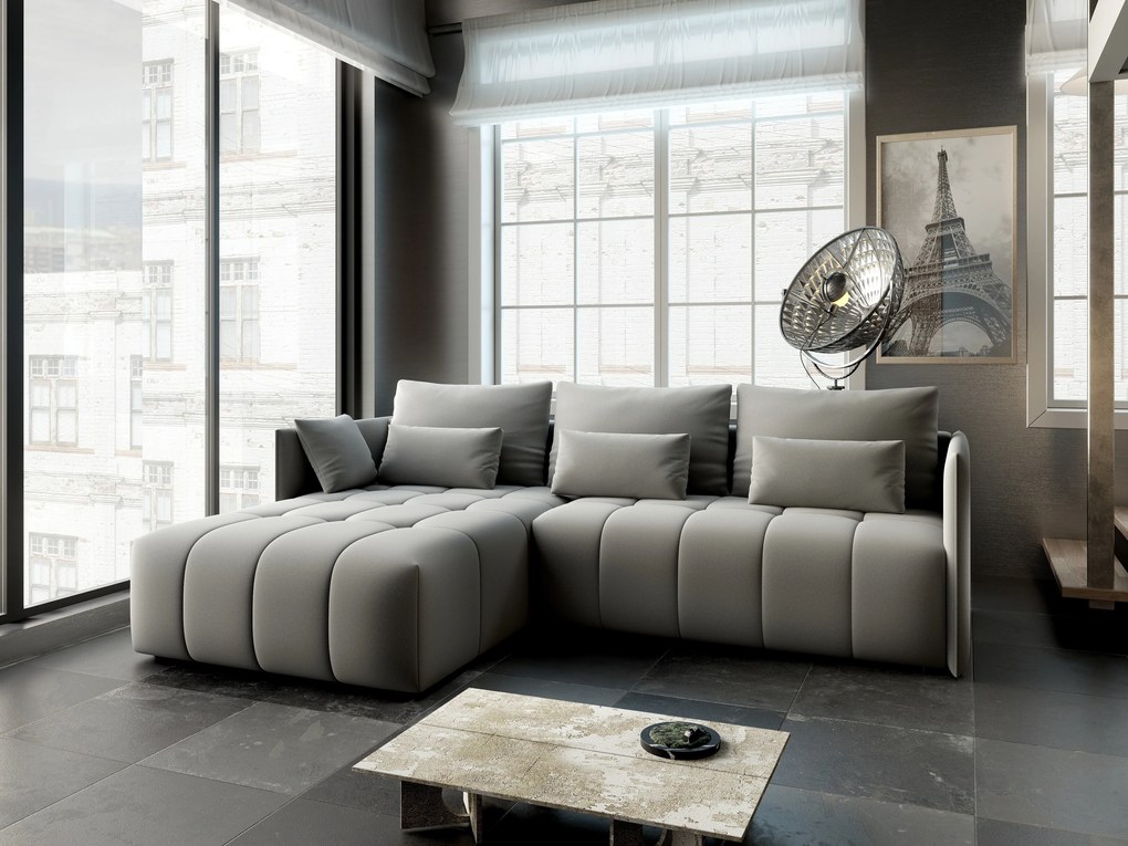 Colțar extensibil dumonde cu ladă de depozitare si sezut confortabil din spuma high-density, Malta Royal Grey 235x185 cm
