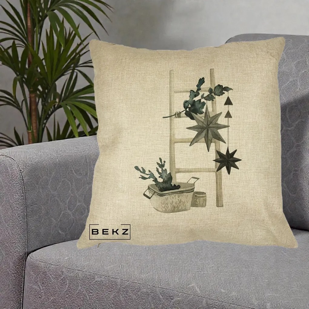 Perna Decorativa Scara Scandinavica cu Stele, 40x40 cm, Crem, Husa Detasabila, Perna Inclusa, BEKZ®
