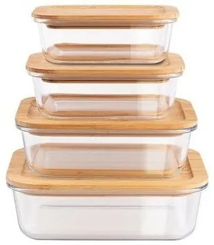 Set 4 caserole sticla cu capac bambus Berlinger Haus BH 7812