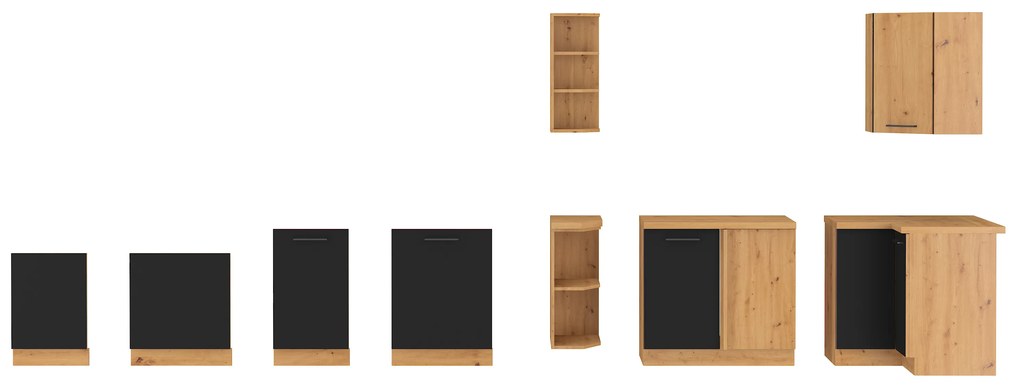 Bucătărie 240 cm Miraluna (Stejar artisan + Negru mat). 1062373