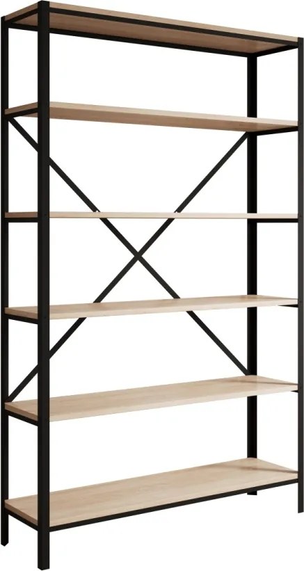 Raft metalic pentru carti, 110x180.2x30 cm, Ralph, ADRK Furniture (Culoare: Negru / Negru)