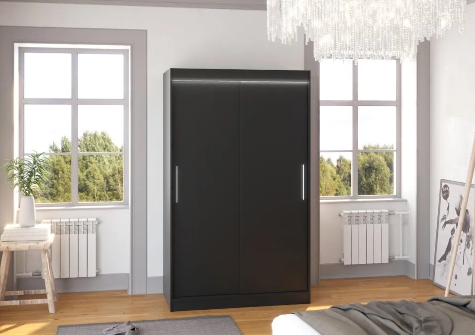 Dulap cu usi glisante si iluminare LED, Collin 120 + LED, 120 cmx200 cmx58 cm, ADRK Furniture (Culoare: Ciocolata)