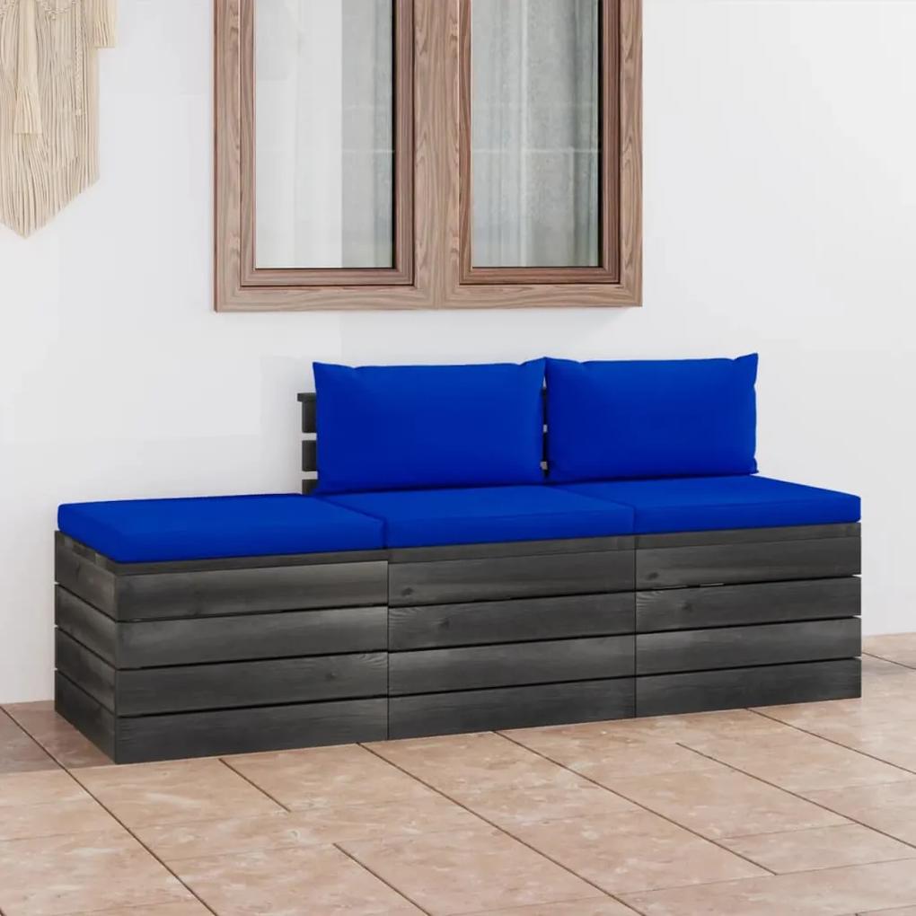 Set mobilier gradina din paleti, 3 piese, cu perne, lemn de pin Albastru, 3