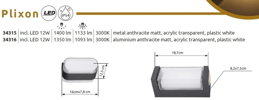 Aplica LED de exterior IP54 PLIXON