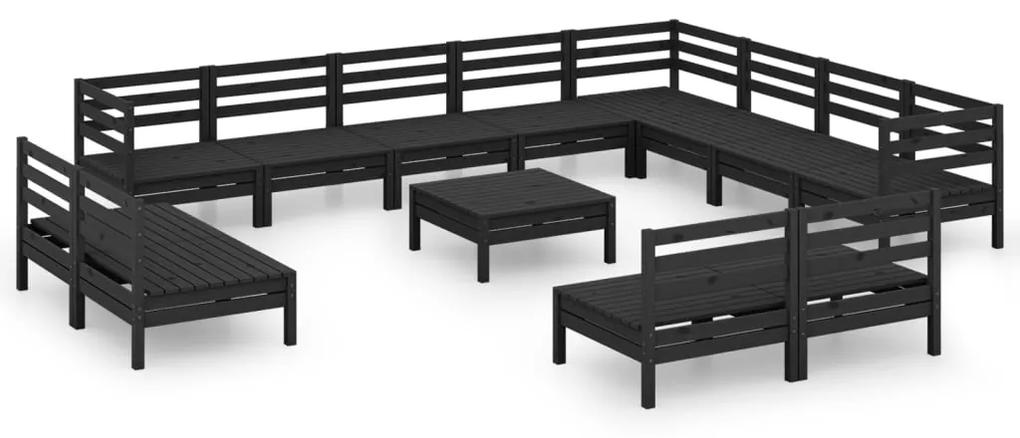 3083173 vidaXL Set mobilier de grădină, 13 piese, negru, lemn masiv de pin