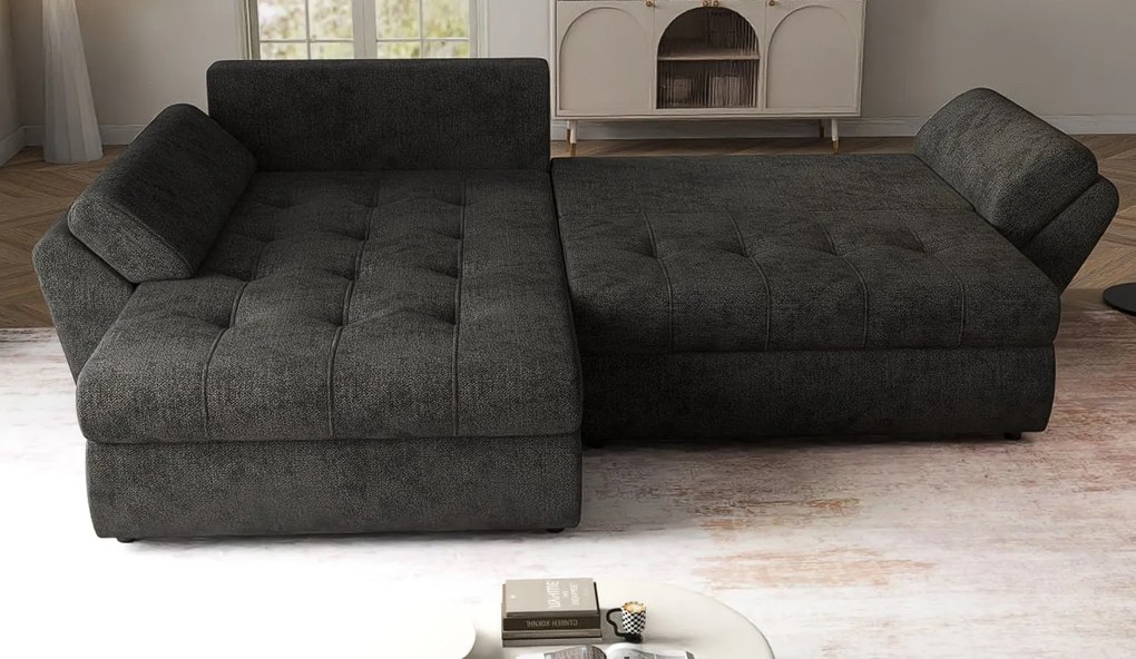 Colțar extensibil dumonde cu ladă de depozitare si sezut confortabil din spuma high-density, Loana Enjoy Black II 270x185 cm