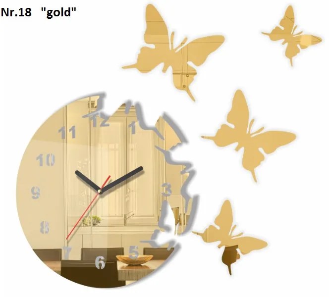 Ceas de perete autoadeziv cu motiv fluture