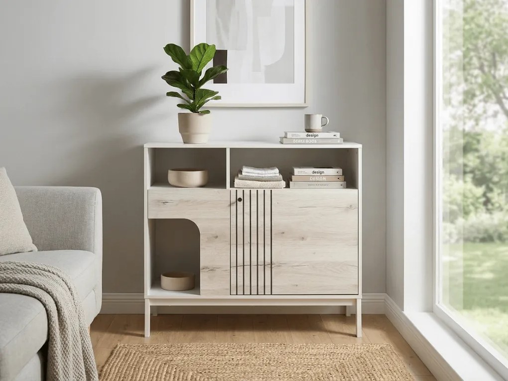 PROMOTIE Comoda FROST 100x90 cm alba, decor stejar alpin II. calitate