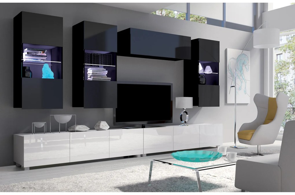 Mobilier living Calabria C5 (Negru + Alb) (fără iluminat). 1051606