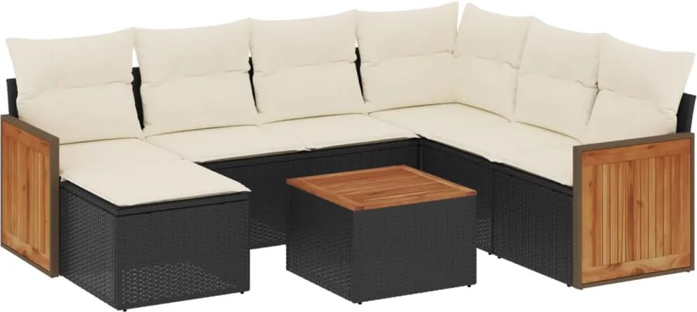 vidaXL Set mobilier de grădină cu perne, 8 piese, negru, poliratan
