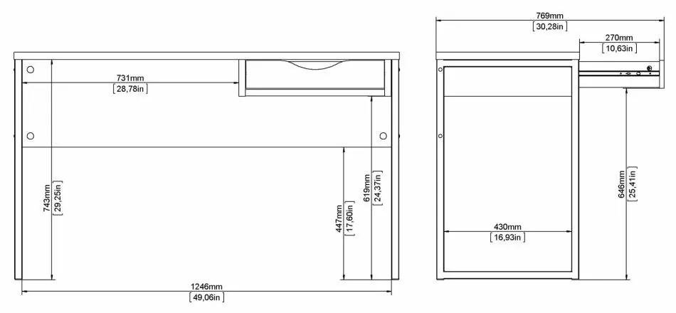 Birou alb EFREM PLUS 512 cu 1 sertar si blat cu decor stejar
