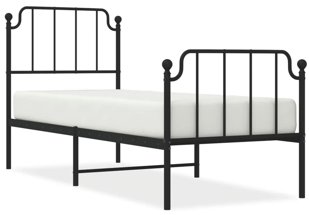 Cadru pat metalic cu tablii de cap/picioare , negru, 75x190 cm