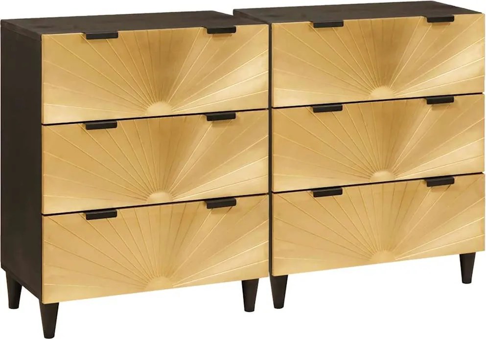 vidaXL Bufet 2 pcs Negru și Aur 60 x 33 x 75 cm Lemn de mango solid