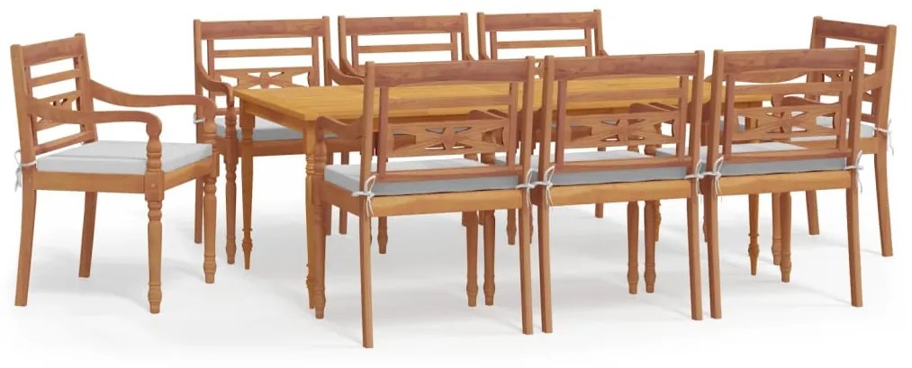 3100796 vidaXL Set mobilier de grădină cu perne, 9 piese, lemn masiv de tec