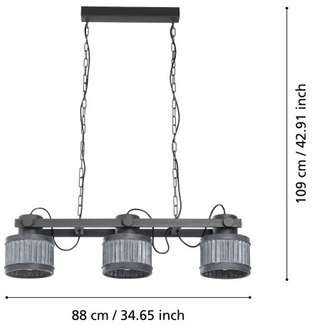 Eglo 43447 - Candelabru pe lanț TURROCK 3xE27/28W/230V