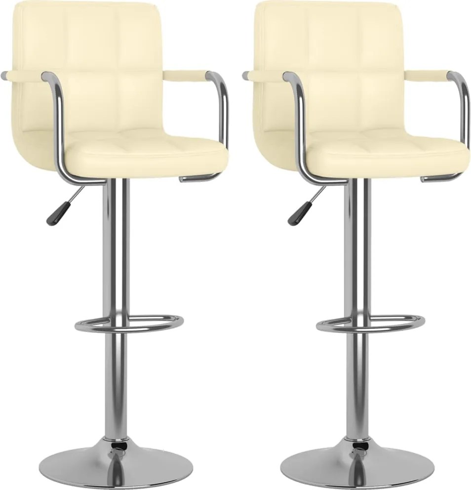 vidaXL Scaune de bar, 2 buc., crem, piele ecologică