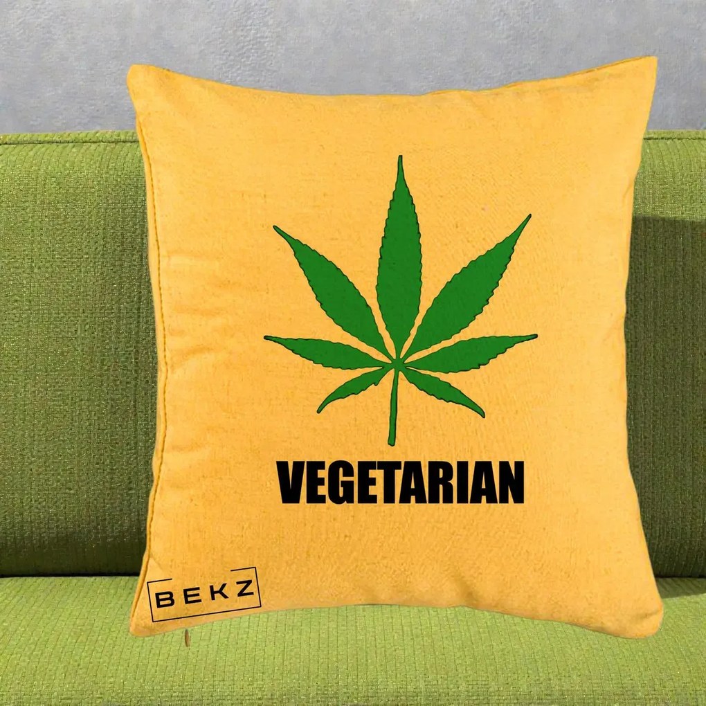 Perna Decorativa Vegetarian cu Frunza, 40x40 cm, Galben, Husa Detasabila, Perna Inclusa, BEKZ®