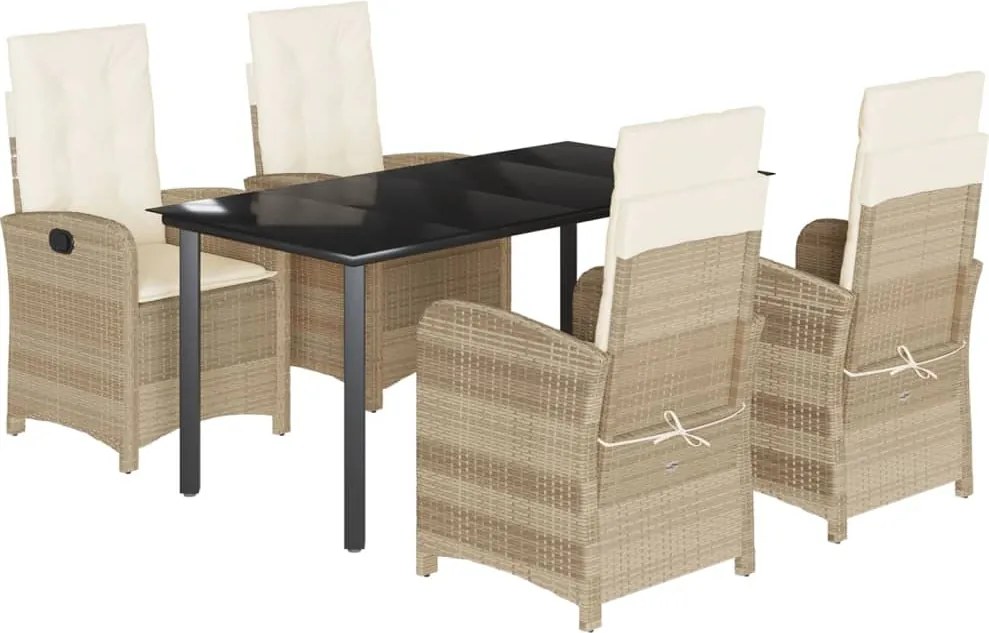 vidaXL Set mobilier de grădină cu perne, 5 piese, bej, poliratan
