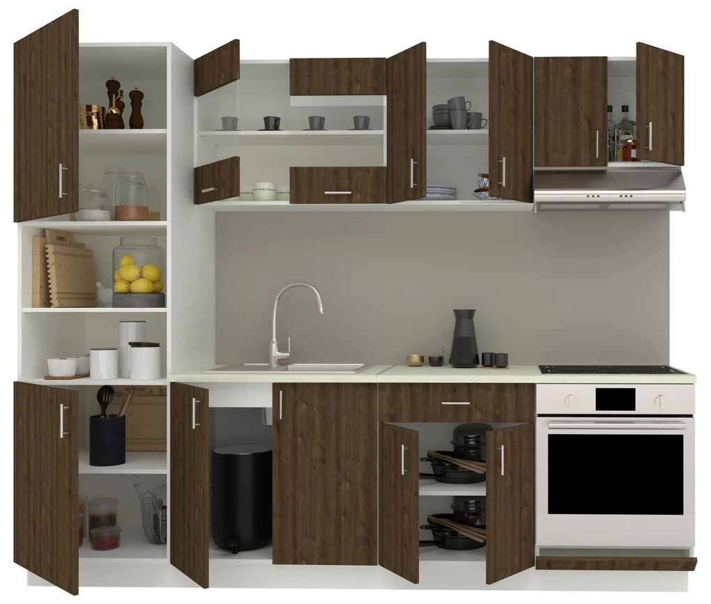 Set Bucatarie Karo V20, Stejar Bronz/Alb, Blat Thermo 28 mm, L 260 cm