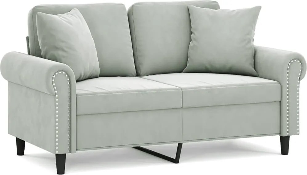 vidaXL Canapea cu 2 locuri cu pernuțe, gri deschis, 120 cm, catifea