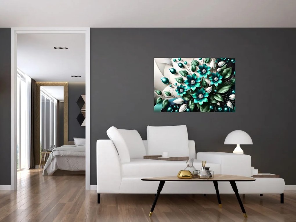 Tablou - Flori turcoaz 3D (90x60 cm)