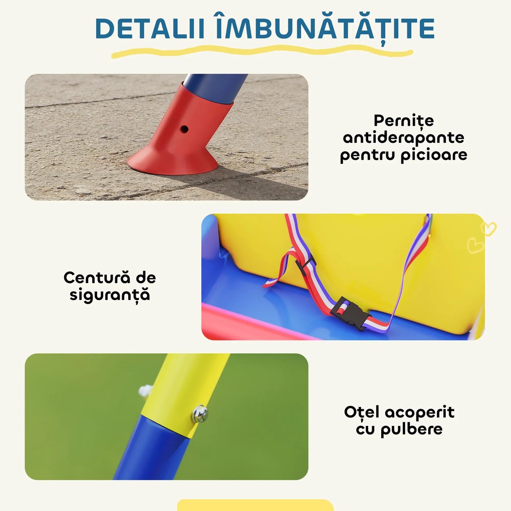AIYAPLAY Leagăn de Grădină pentru Copii 3-în-1, Leagăn pentru Bebeluși Interior și Exterior, Înălțime Reglabilă, Cadru Pliabil din Oțel, Centură de Siguranță, Ușor de Montat, 9 Luni - 8 Ani, Albastru | Aosom Romania