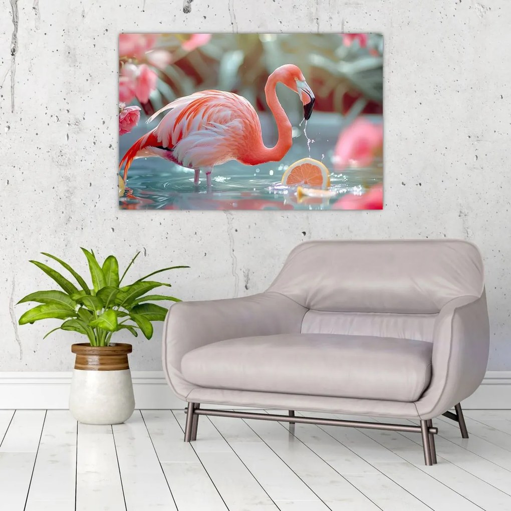 Tablou - Flamingo în iaz (90x60 cm)