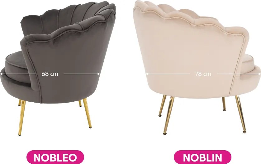 Fotoliu în stil Art-deco, catifea Velvet bej/crom auriu, NOBLIN