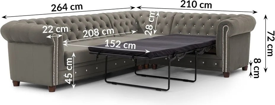 Colțar gri extensibil cu tapițerie din catifea (cu colț pe partea dreaptă/în formă de ”L”) York Blik – Ropez