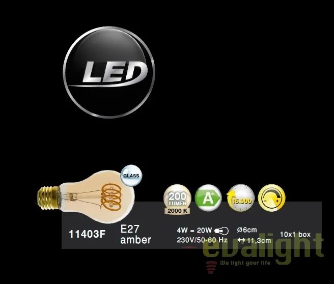 Bec decorativ Edison cu filament LED dimabil E27 4W 2000K DUBAN 11403F GL