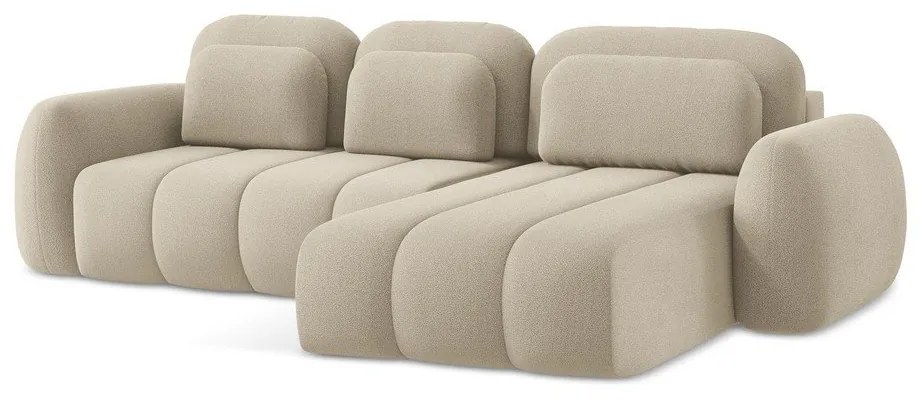 Colțar maro deschis extensibil/cu spațiu de depozitare cu tapițerie din țesătură bouclé (cu colț pe partea dreaptă/cu șezlong) Pele – Makamii