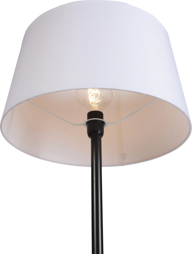 Lampă de podea neagră cu abajur din in alb 45 cm - Simplo