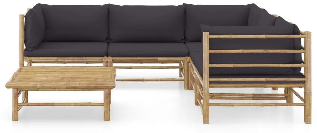 3058214 vidaXL Set mobilier de grădină cu perne gri închis, 6 piese, bambus