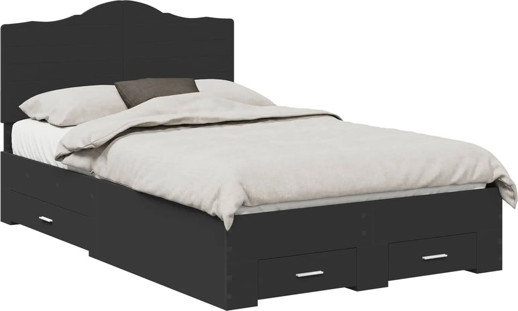 vidaXL Cadru de pat cu headboard Negru 135 x 190 cm Lemn compozit