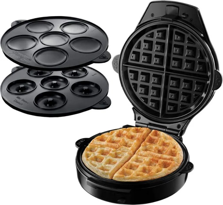 La mâna a doua: Aparat gogosi si vafe 3in1 Russell Hobbs Fiesta 24620-56, 900w, Placi antiadere, Capac cu autoblocare, Bordo/Negru
