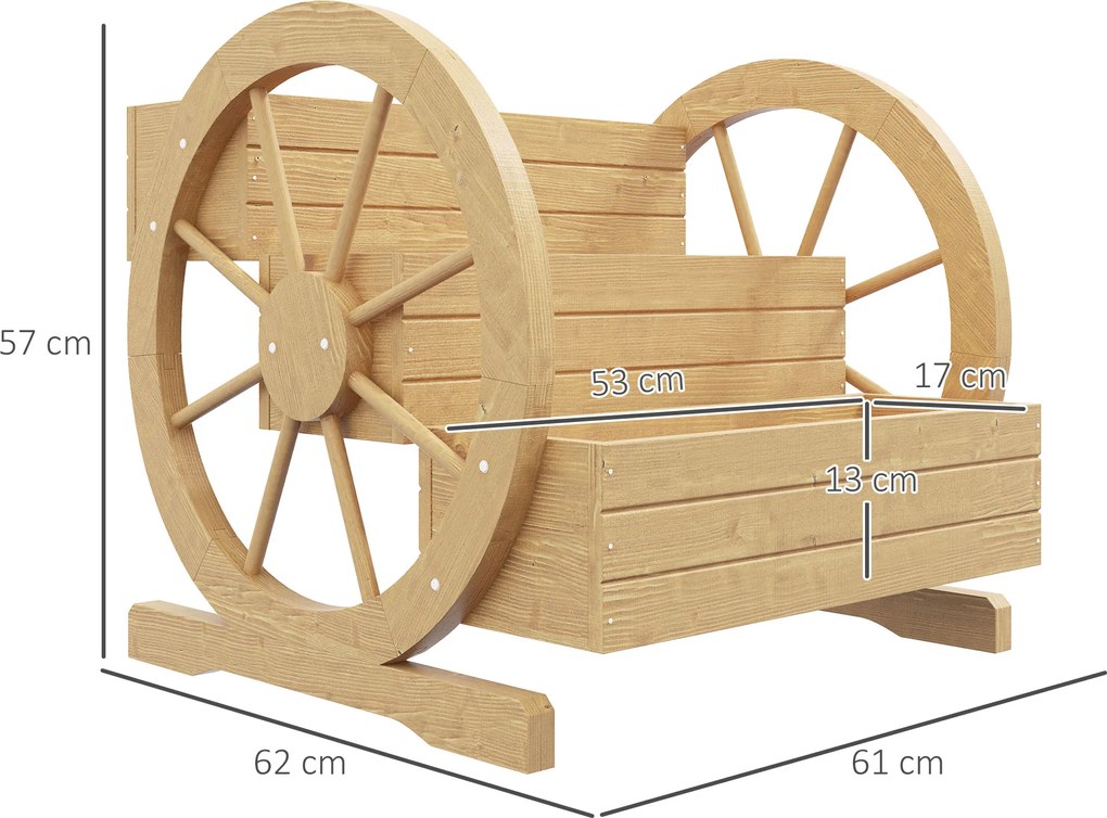 Outsunny Jardinieră pe picioare pătrată Potager 3 etaje cu 2 roți de căruță Lemn de brad, dim. 62L x 61l x 57H cm | Aosom Romania