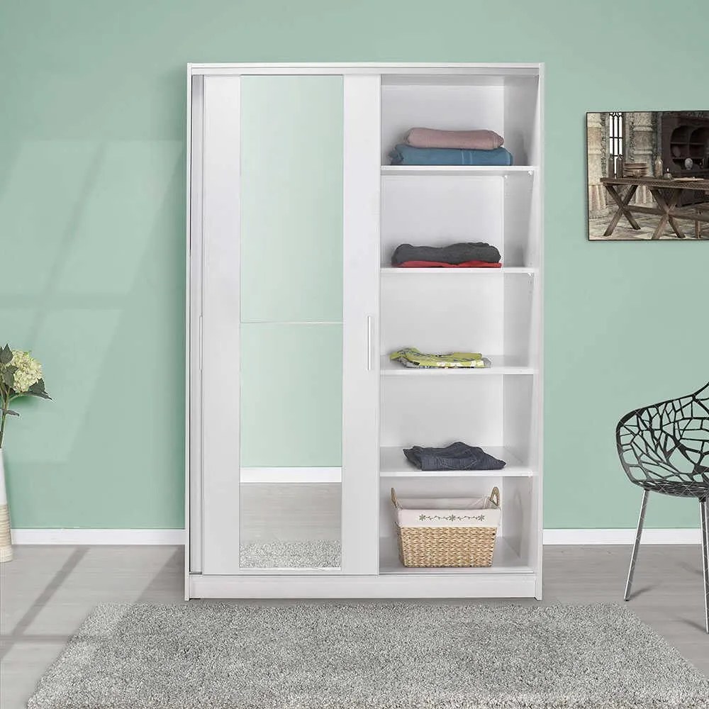 Dulap Haine Adore Elit Mediu , 2 usi glisante cu oglinda, Alb - Lemn Natural, 120 x 182 x 52 cm