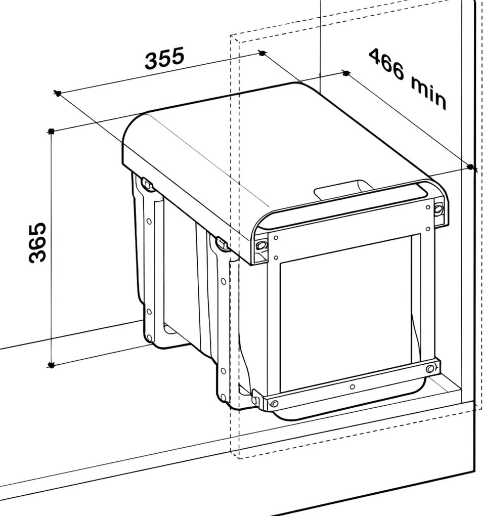 Cos gunoi incorporabil Ekko Front 40 Ecomax, cu extragere automata, colectare selectiva, gri antracit, 2 x 15 l Polipropilena, L:355 mm; A:465 mm;