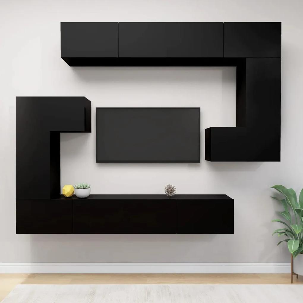 Set dulap TV, 8 piese, negru, lemn prelucrat Negru, 100 x 30 x 30 cm, 1