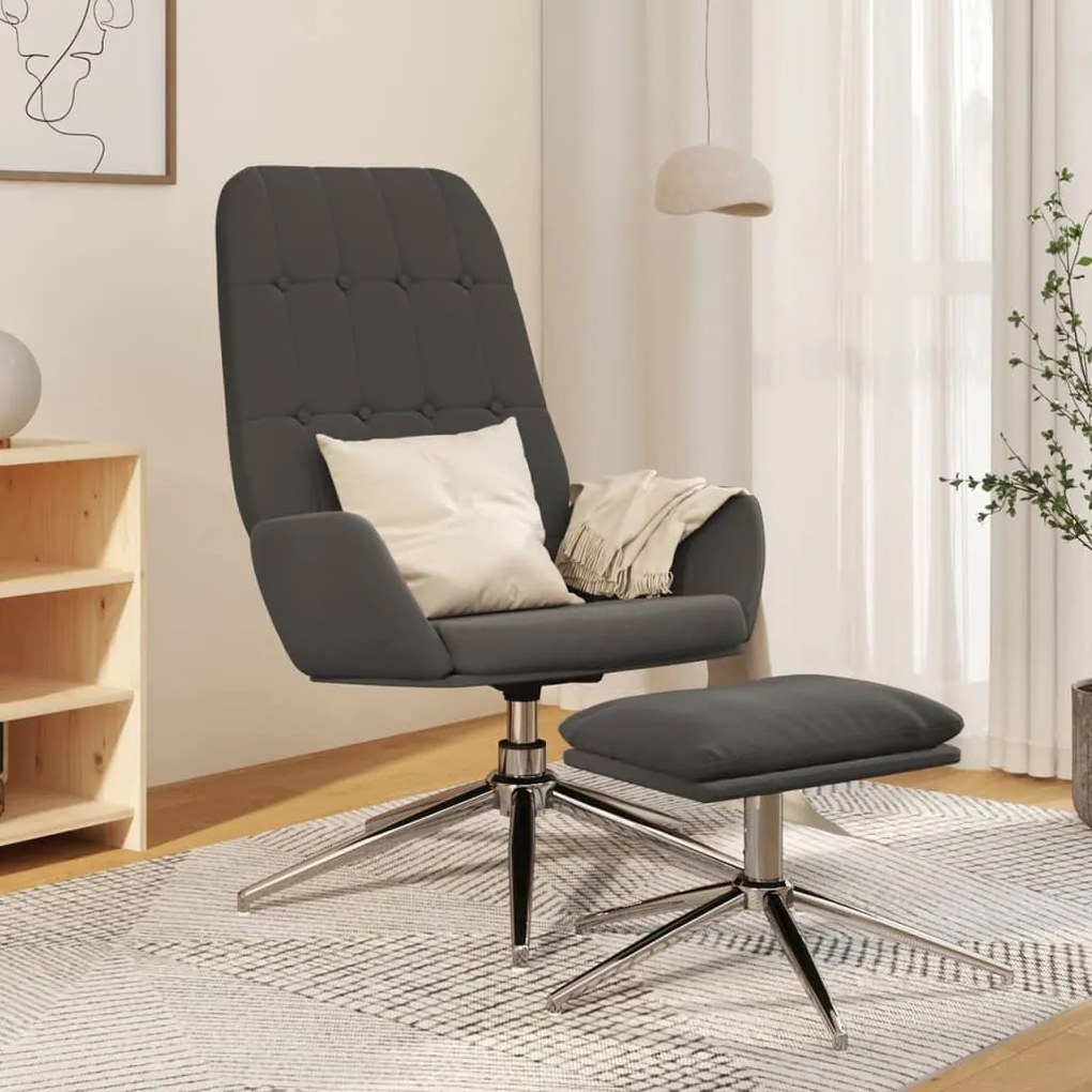 3097695 vidaXL Scaun de relaxare cu taburet, gri închis, microfibră
