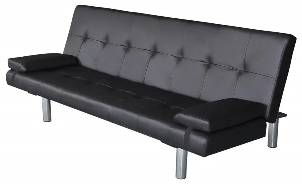 241722 vidaXL Canapea extensibilă 2 perne, piele artificială, reglabilă negru