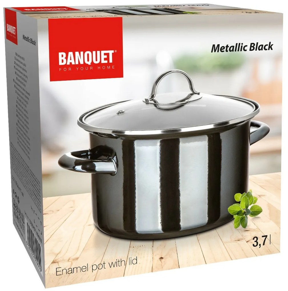 Banquet Oală emailată METALLIC Black 24 cm, 3,7 l,cu capac, 24 cm