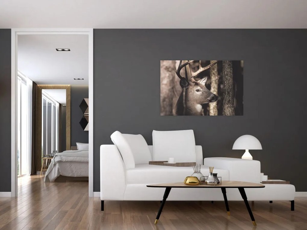 Tablou - Cerb în pădure (90x60 cm)